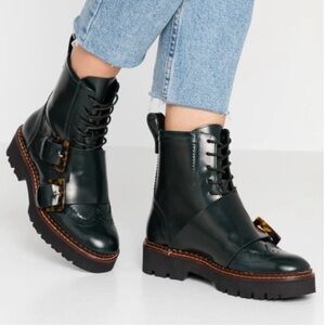 Scotch & Soda Maison Olivine Leather Brogue Boot Army Green‎ Moto Combat